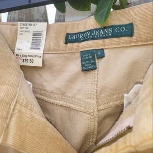 Women's size 4 New, Tan Corduroy style, straight leg pants, Long. Super soft
